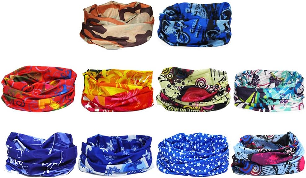 Ussuperstar 10pcs Outdoor Wide Wicking Headbands Men Women Seamless Headwear Tube Bandana Face Mask Magic Scarf for Backpacking Running Yoga