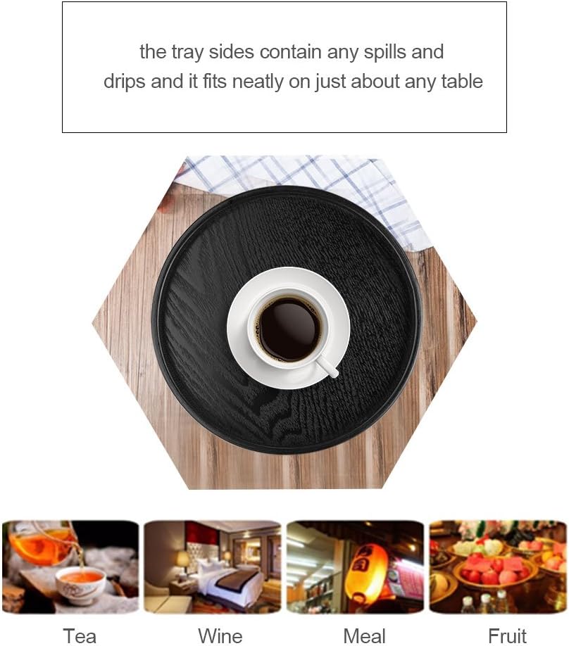 Serving Tray Food Tea Plate Round Solid Wood Coffee Snack Meals Restaurant Trays Japanese (24cm), Coffee, Black, 30 cm - Image 4