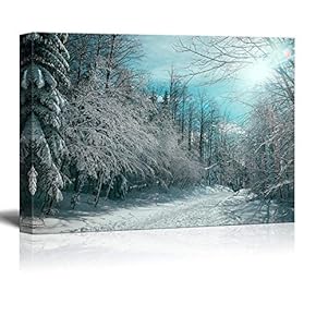 Canvas Wall Art - Red Pine Tree Forest Covered in Snow - Giclee Print Gallery Wrap Modern Home Art Ready to Hang - 12" x 18"