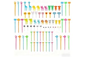 80PCS Food Picks for Lunches, Reusable Animal Plastic Forks for Lunch Accessories, Lovely Cartoon Toddler Food Fruit Picks To