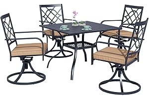Oakcloud 5-Piece Metal Outdoor Patio Furniture Outdoor Dining Set, 4 Metal Swivel Chairs and Square Dining Table with Umbrella Hole