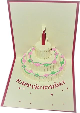 Amazon C Posh 誕生日カード メッセージカード バースデー ケーキ 立体 グリーティングカード 3d ポップアップ 記念日 封筒付き シール メッセージカード付き レッド 誕生日 ケーキ グリーティングカード 文房具 オフィス用品