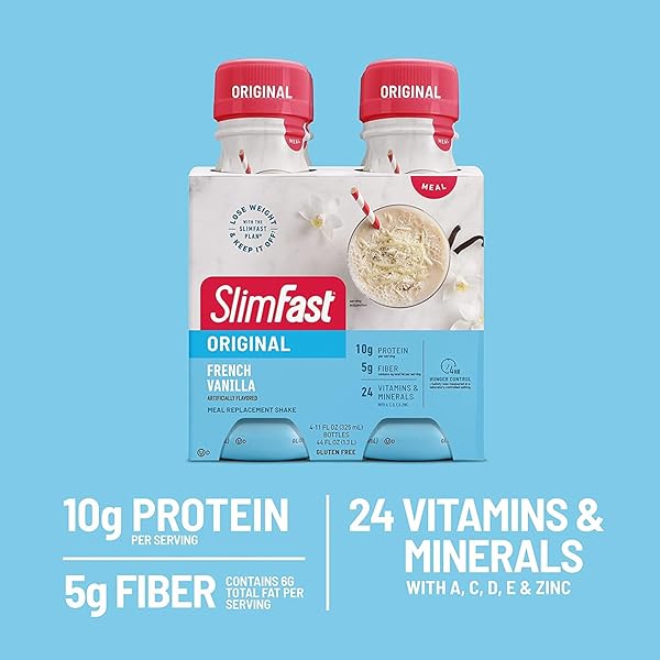SLIMFAST MEAL REPLACEMENT SHAKE, ORIGINAL FRENCH VANILLA, 10G OF READY TO DRINK PROTEIN, 11 FL. OZ BOTTLE, 4 COUNT