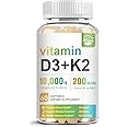 Nature's live Vitamin D3 K2 10000 iu & 200 mcg, 2-in-1 Vitamin Supplement, Support Immune, Heart, Joint, Teeth & Bone Health, Easy to Swallow, Free of GMO, Gluten, Soy, 60 Softgels, 1 Pack