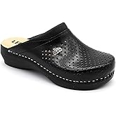 LEON PU100 Leather Slip-on Womens Ladies Mule Clogs Slippers Shoes, Black, EU 38 (7.5M US Women)