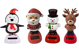 HONDONY 4 Pack Christmas Solar Powered Dancing Toys Car Shaking Head Bobblehead Dancer Doll Elk Santa Snowman Penguin Swing Figurines Car Windowsill for Home Desk Decor