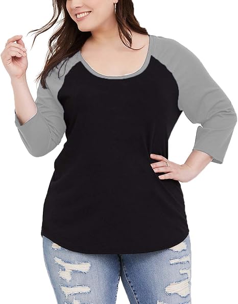 Womens Raglan Shirts Plus Size Tops 3/4 