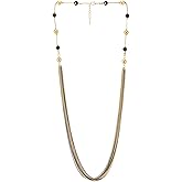 COOLSTEELANDBEYOND Multi-strand Long Chain Necklace with Black and 18K Gold-Plated Bead Statement Necklace 18K Gold-Plated Black, Dress Party