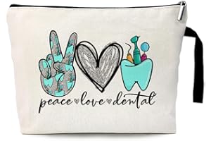 ZHANTUONE Peace Love Dental Cosmetic Bag,Funny Dental Gift,The Birthday Gift for Dentists,Dental Hygienist Gifts,For Women Dental Hygienist Makeup Bag,Dental Assistant Gifts,Dentist Survival Kit