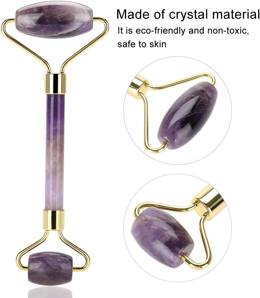 Dioche Jade Roller Face Massager for Face and Gua Sha Facial Tools Jade Roller Amethyst Quartz Original Neck Massager Roller Anti Wrinkle Anti Aging for Face Eyes - Image 3