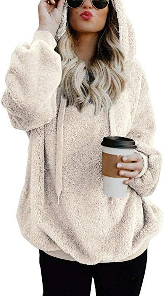 DaySeventh Sweatshirt for Womens,Pullover Sweaters,Hooded Oversize Coat Winter Warm Wool Zipper Pockets Cotton Coat Outwear