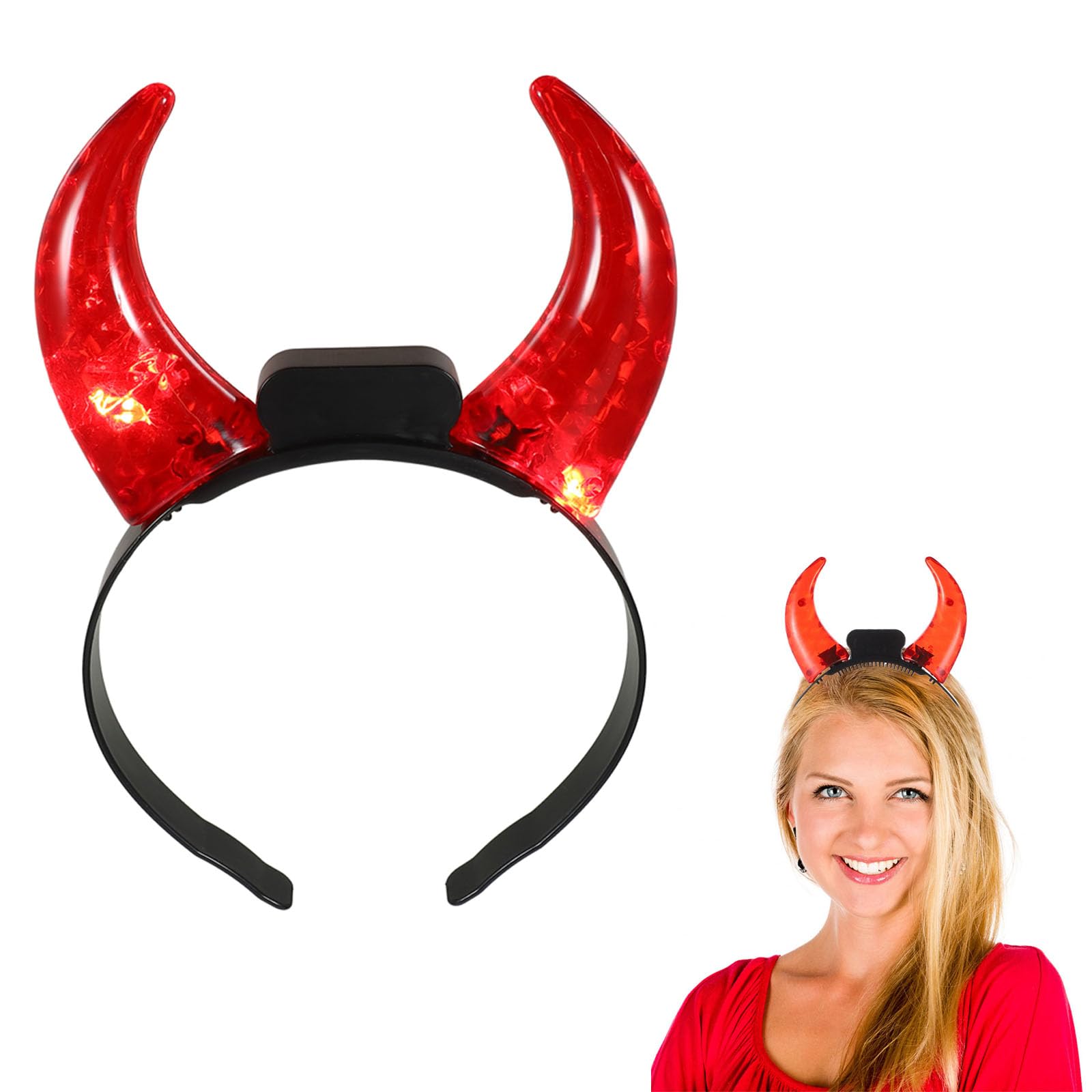 Beavorty Led Devil Horn Headband, 2pcs Flashing Light Up Ox Horn Headband Novelty Demon Hair Hoop Luminous Carnival Headdress Prop Halloween Carnival Devil Costume Red