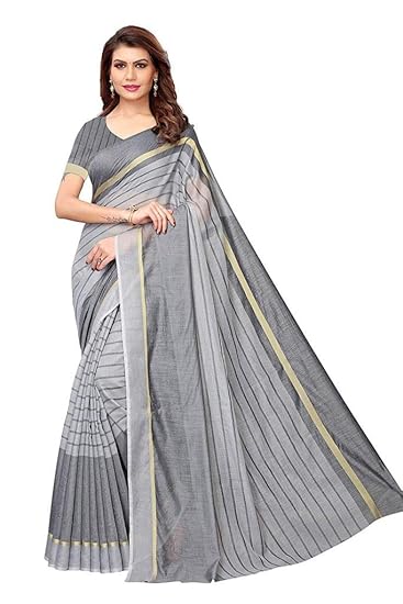 Paradise Creation Womens Cotton Silk Saree with Unstitched Blouse Piece (Grey)