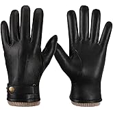 Mens Winter Gloves Nappa Leather Soft Warm Wool Lining Phone Texting Touchscreen Glove - Thermal Gifts for Husband or Dad