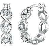 JSGEMSLEE 925 Sterling Silver Hoop Earrings for Women Hypoallergenic Cubic Zirconia Twisted Hoop Eearrings Lightweight Silver Hoop Earrings Jewelry Gifts
