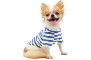 LOPHIPETS 100% Breathable Cotton Striped Dog Tee Shirt T-Shirtfor Small Dogs Teacup Chihuahua Yorkie Puppy Clothes -Blue and White Strips/S