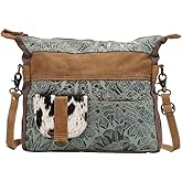 Myra Bag Boho Purses for Women - Canvas Bag with Buffalo Leather Detailing and Geometric Pattern, Boho Handbags for Women