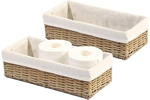 HOSROOME Bathroom Wicker Baskets for Organizing Toilet Paper Basket Storage Basket for Toilet Tank Top Decorative Basket for Closet, Bedroom, Bathroom, Entryway, Office(Set of 2,Beige)