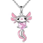 Hancock Axolotl Birthstone Necklace Sterling Silver Axolotl Pendant CZ Animal Jewelry Birthday Gifts for Women