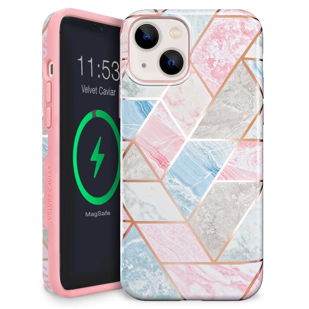 VELVET CAVIAR for iPhone 13 Case - Compatible with MagSafe - 10ft Drop Tested - Geometric Marble Image