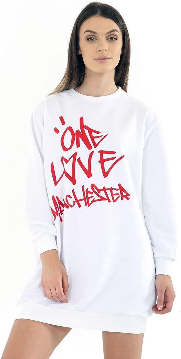 MISS BOHO CHIC Womens Oversized Baggy Loose Fit Every One Love Manchester Sweatshirt Top Dress