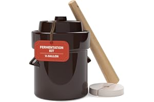 KENLEY Fermentation Crock 1/2 Gallon - Sauerkraut Crock with Lid, Weights & Pounder - Ceramic Fermenting Crock Kit for Pickling Cabbage Kimchi Vegetables - 2 Liter Fermentation Jar - Stoneware Pickle Pot