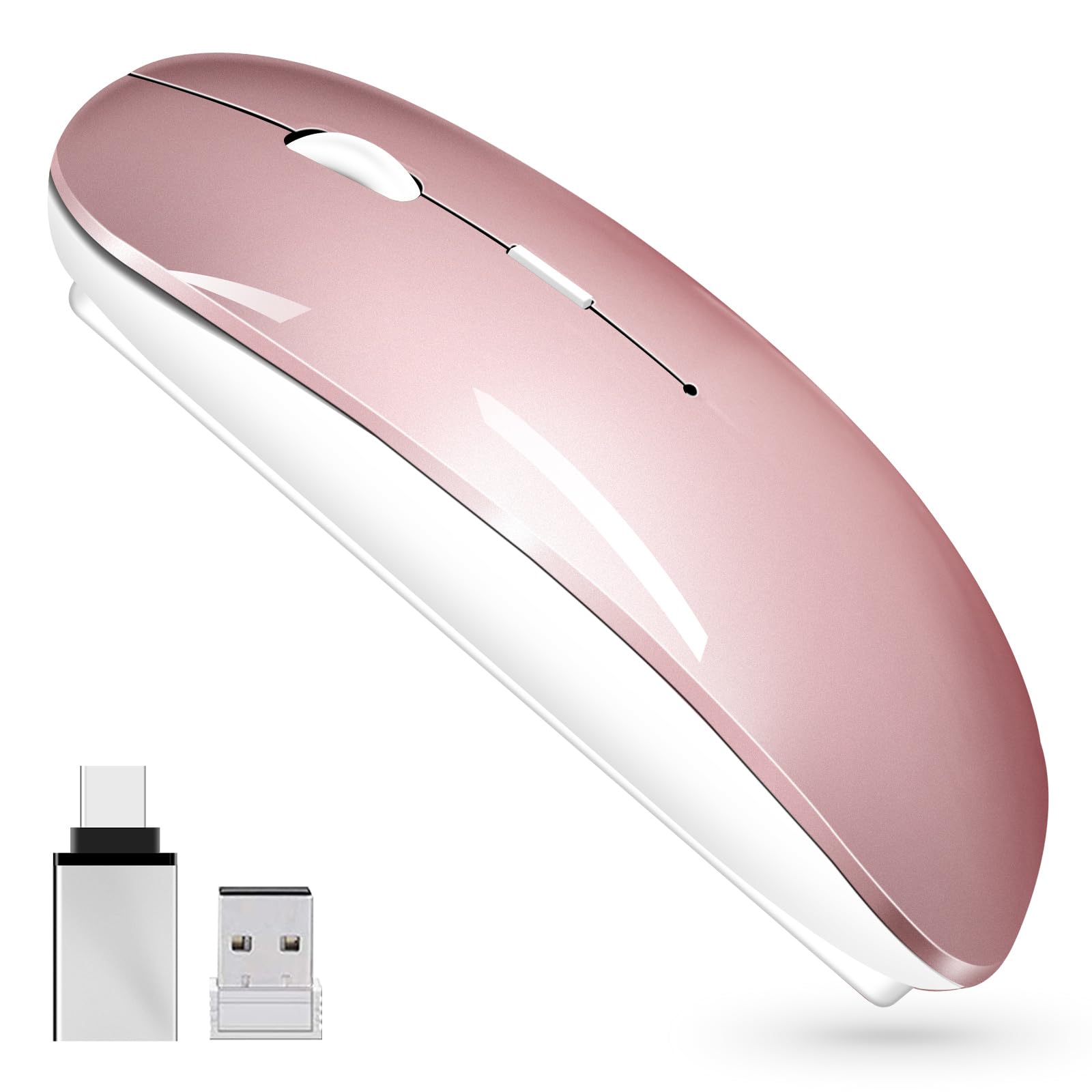 Photo 1 of Vxeei Bluetooth Mouse for Laptop, Wireless Mouse for MacBook Pro/Air/Mac/iPad/Chromebook/Computer -Rechargeale Dual Mode(USB 2.4Ghz + Bluetooth 5.2) Silent Cordless Mice with USB C Adapter,Rosegold