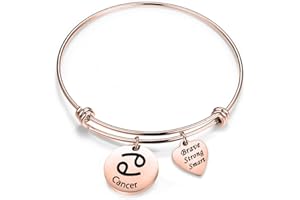 bobauna Rose Gold 12 Zodiac Signs Stainless Steel Expandable Wire Bangle Bracelet Birthday Gift for Her