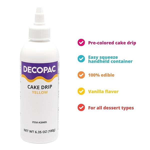 DECOPAC CAKE DRIP, YELLOW COLOR, VANILLA FLAVOR, MATTE LIKE CHOCOLATE, 6.35 OZ