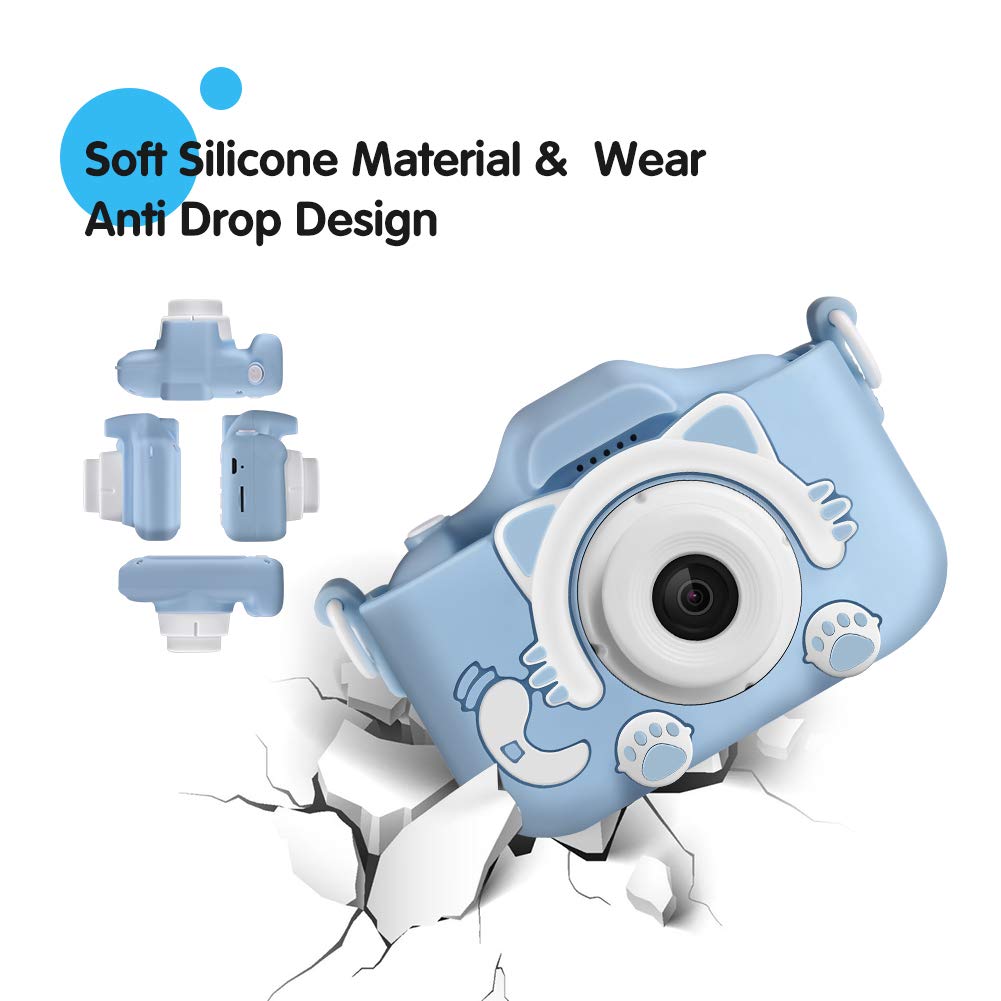 Kids Camera, Digital Camera for Kids 16.0MP 2.0 Inch HD Shockproof Camera, IPS Screen Kids Video Camera with 32 GB Memory Card and Games, Mini Kids Camcorder(1920x1080P) Camera Gifts for Kids (Blue)