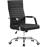 Furmax Ergonomic Office Desk Chair, Executive Ribbed Mid-Back PU Leather Conference Room Chair Adjustable Swivel Chair with Arms (1, Black)