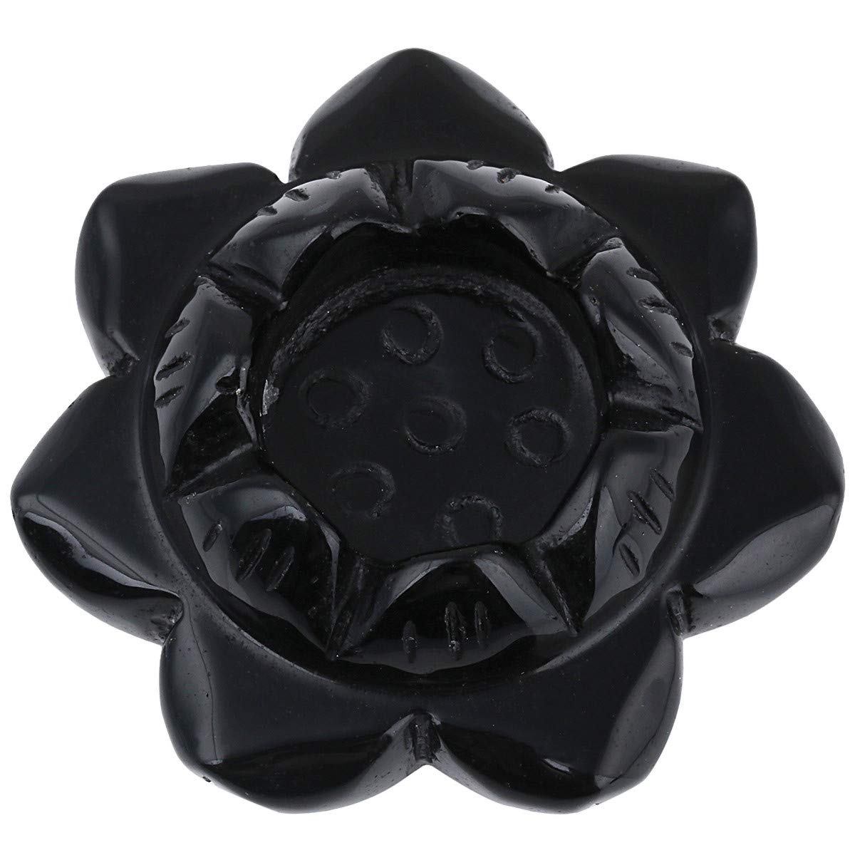Nupuyai Obsidian Carved Stone Statue Lotus Flower Crystal Ball Stand, Healing Stone Votive Pillar Candle Holder Candlestick Ornament 2"