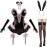 CR ROLECOS Bunny Costume Women Cosplay Bodysuit Headband Stockings | Bunny suit cosplay bodysuit outfit with headband &amp; stockings, adult Halloween costume for women