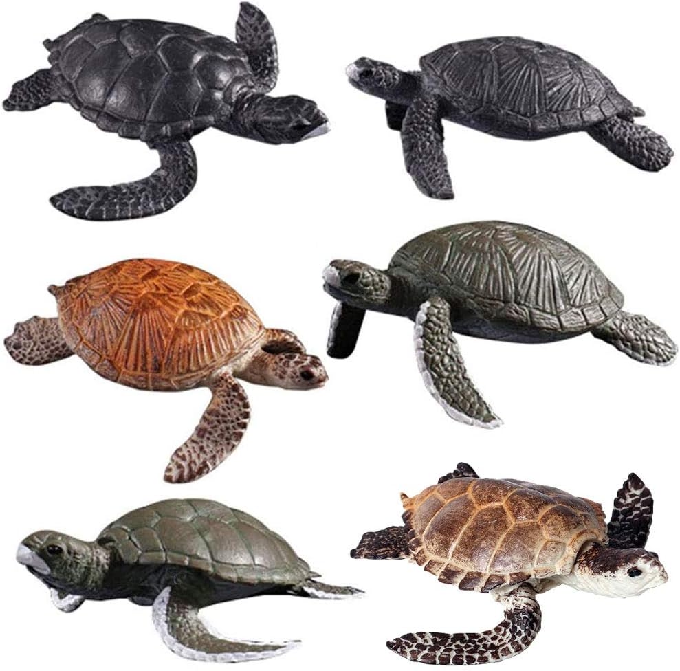 HOMNIVE Turtle Figurines - 6pcs Realistic Ocean Sea Animal - Plastic Hawksbill Sea Turtle Figures Set - Educational Learning Toys for Boys Girls Kids Toddlers