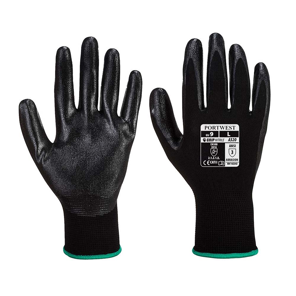 Portwest A320 ANSI Nitrile Foam Dexti-Grip Glove Black, Small