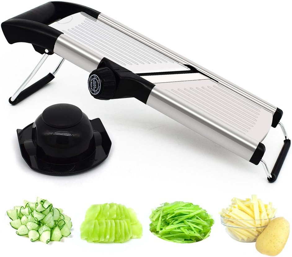 CHEFLY Adjustable Stainless Steel Veggie Mandolin Slicer Julienne 0-9mm Thickness French Fry Cutter