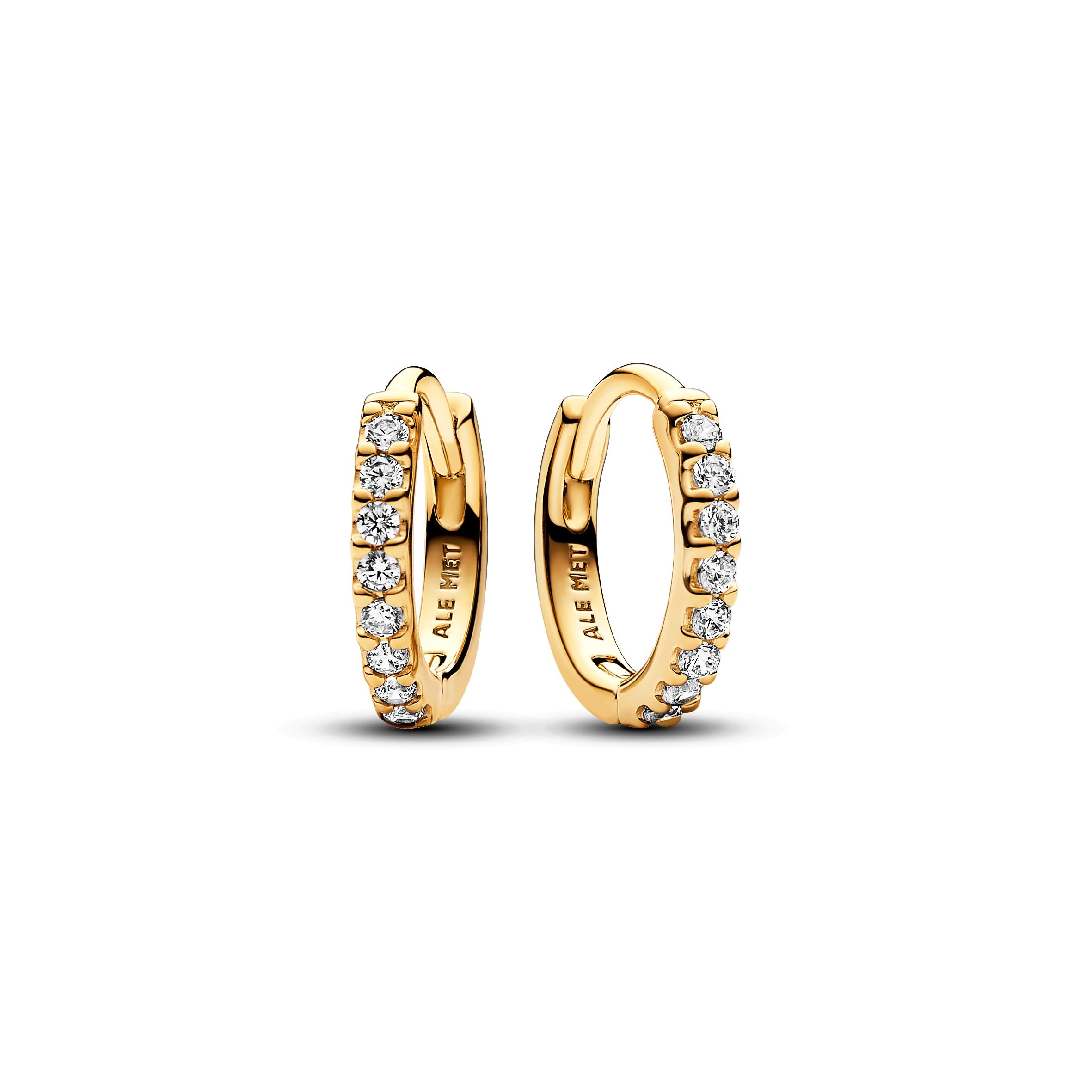 PANDORA Timeless 263015C01 Sparkling Huggie Earrings Sterling Silver with Gold-Plated Alloy and Zirconia