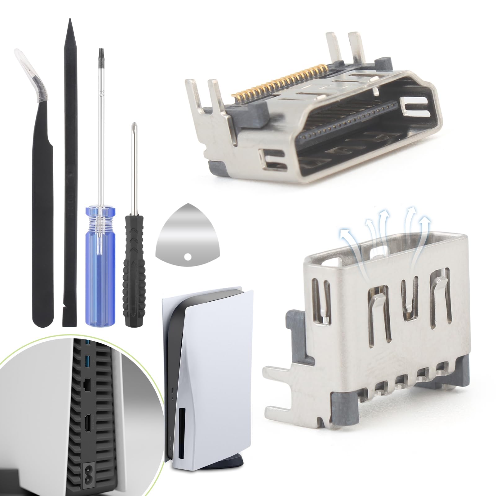 Photo 1 of 2PCS for PS5 HDMI Port Replacement for Sony PlayStation 5 PS5 Socket Jack Interface Connector for PS5 Console Accessories Parts with Repair Kit