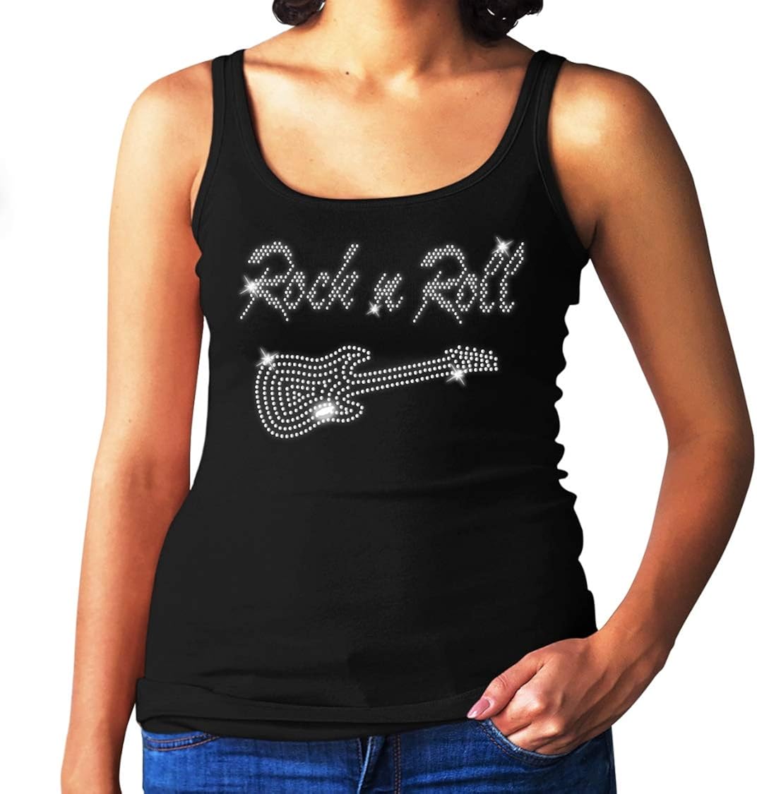Rock & ROLL + Guitar Crystal Ladies Vest Crystal Rhinestone Design Rock and roll Disco