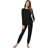 NACHILA Pajamas for Women-Viscose Made from Bamboo,Long Sleeve Pajama Sets Crew Neck Pj with Joggers Pants Soft 2 Piece Pjs
