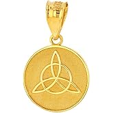 10K or 14K Yellow Gold Dainty Irish Infinity Circle Celtic Trinity Knot Disc Pendant - Choice of Metal Color