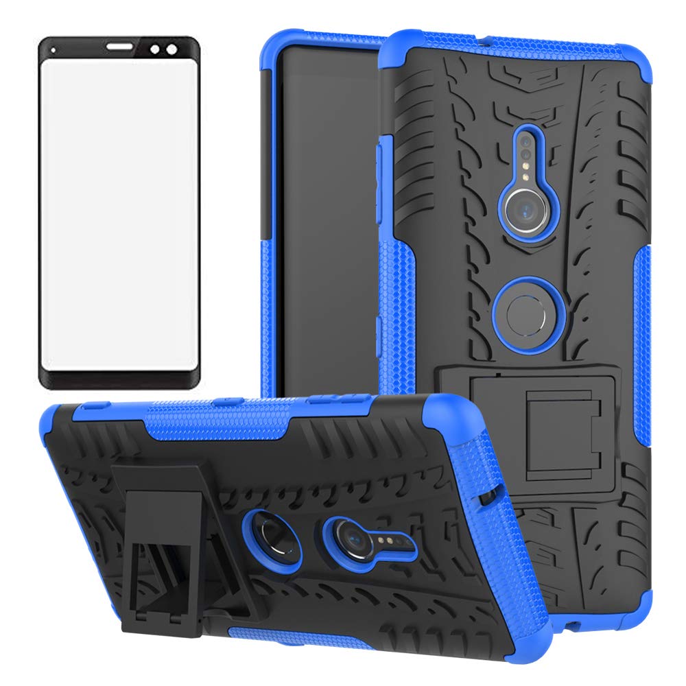 Asuwish Phone Case for Sony Xperia XZ3 with Tempered Glass Screen Protector and Stand Kickstand Hard Rugged Hybrid Accessories Heavy Duty Shockproof experia ZX3 xperiaxz3 cases Girls Blue