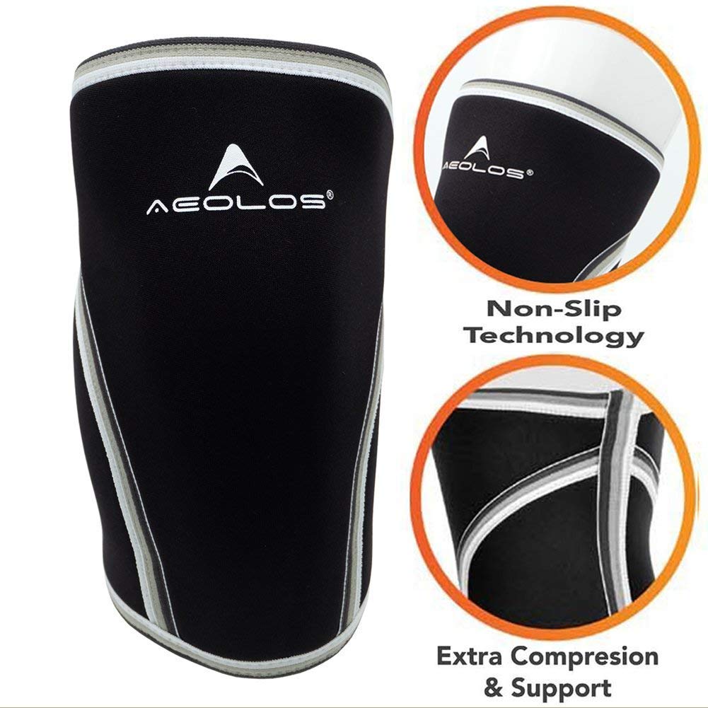 AEOLOS Knee Sleeves (1 Pair)，7mm Compression Knee Braces for Heavy-Lifting,Squats,Gym and Other Sports (Large, Black)