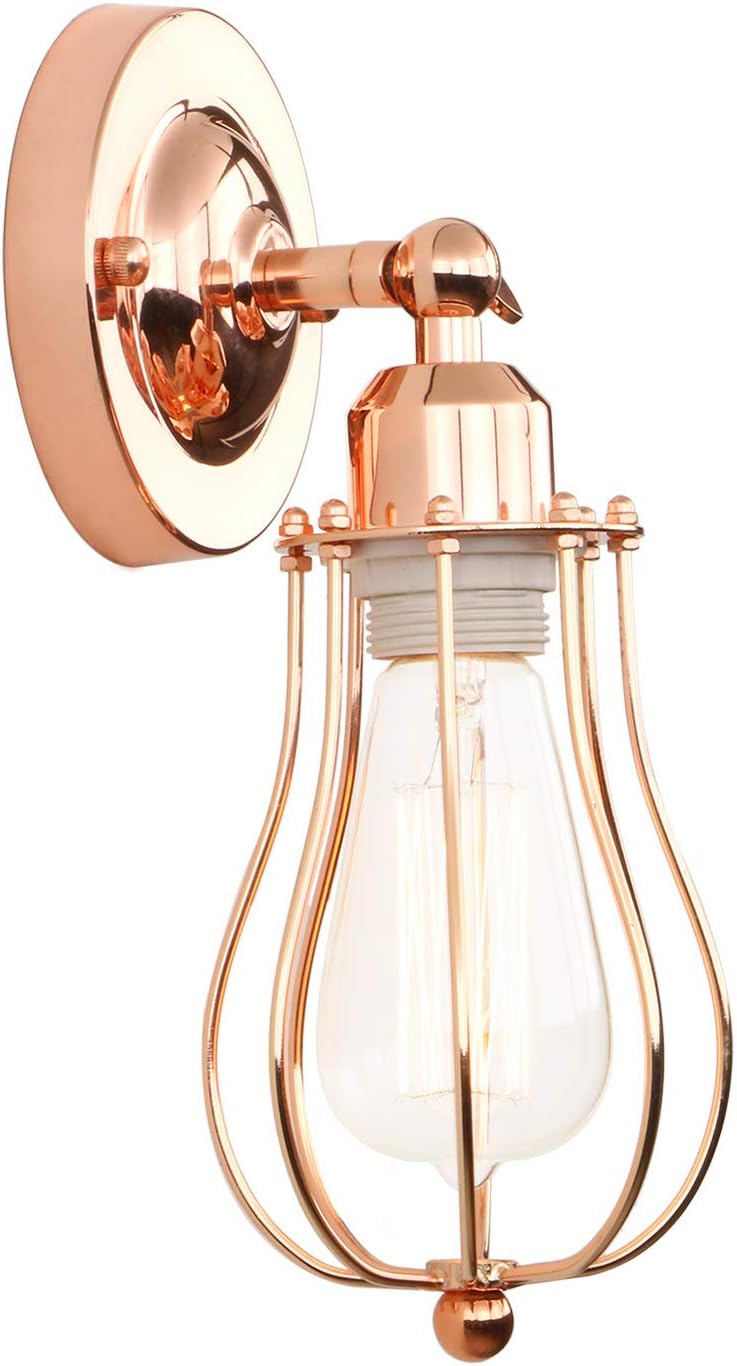 PERMO Industrial Vintage Metal Wire Cage Wall Sconce Lighting Fixture