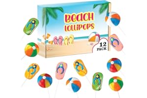 RBBZ PARTY Beach Candy Lollipops - 12 Individually Wrapped Summer Themed Suckers - Summer Party Favors - Pool Party Treats - Goodie Bags for Kids Birthday Party - Beach Wedding Party Candy Buffet - Hand Decorated Pops (BEACH BALL, FLIP FLOPS)