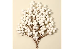 TATUO 360 Pieces Artificial Holly Berries Christmas Winter Fake Berries Bunch Faux Cranberries Bunch on 60 Stems for Table Centerpiece (White)