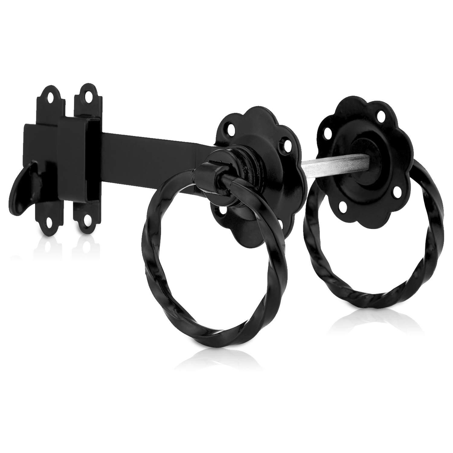 XFORT® Ring Gate Latch Twisted Black, Door Latch with Black Powder Coating to Resist Corrosion and Protect Against The Weather, Suitable for External Use As Garden Gate Latch, Shed Door Lock — image 1