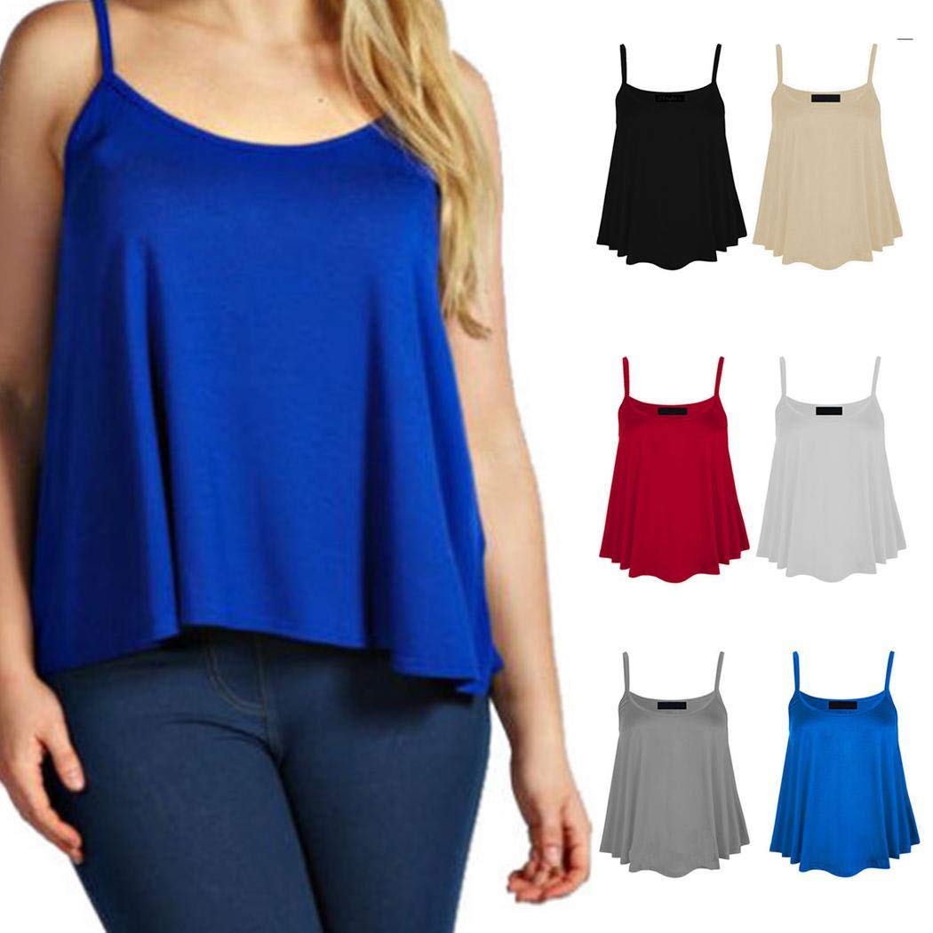 UpBeauty Women Casual Solid Sleeveless Loose Cami Summer Tank Tops Tanks & Camis S-XXXL White