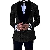 ORBITRAY Men's Disco Sequin Blazer Jacket Leopard Blazer Groom Suit Sparkly Clothes Party Tuxedo Prom