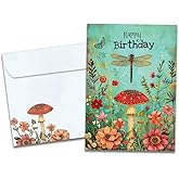 Tree-Free Greetings - Birthday Card - Artful Designs - 1 Greeting Card + Matching Envelope - Made in USA - 100% Recycled Paper - 5 x 7 - Dragonfly Toadstool (GO69866)